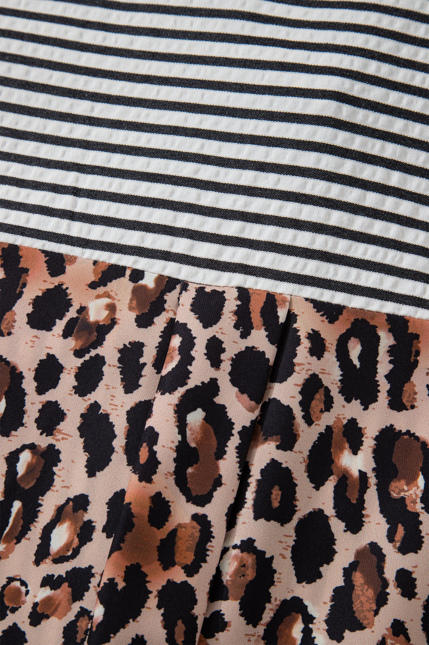 Black Striped Leopard Print Patchwork Button Up Womens Shirt