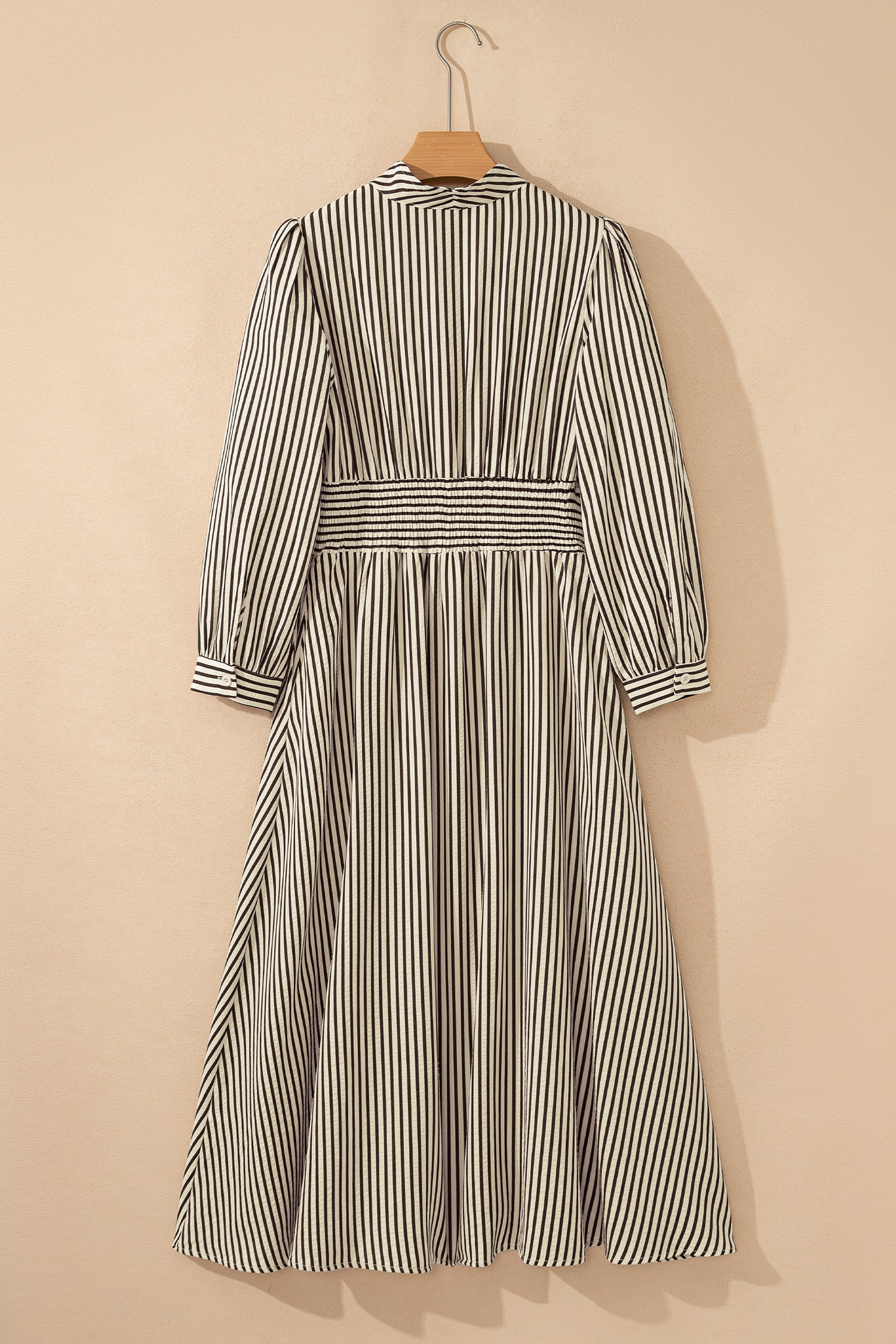 Green Stripe V Neck Zip Front Cinched High Waist Midi Dress