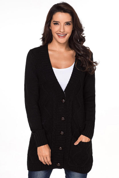 Blue Front Pocket and Buttons Closure Cardigan - L & M Kee, LLC