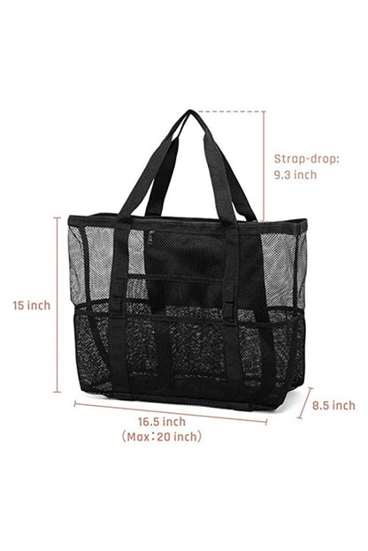 Black Multi-pocket Large Mesh Tote Bag - L & M Kee, LLC