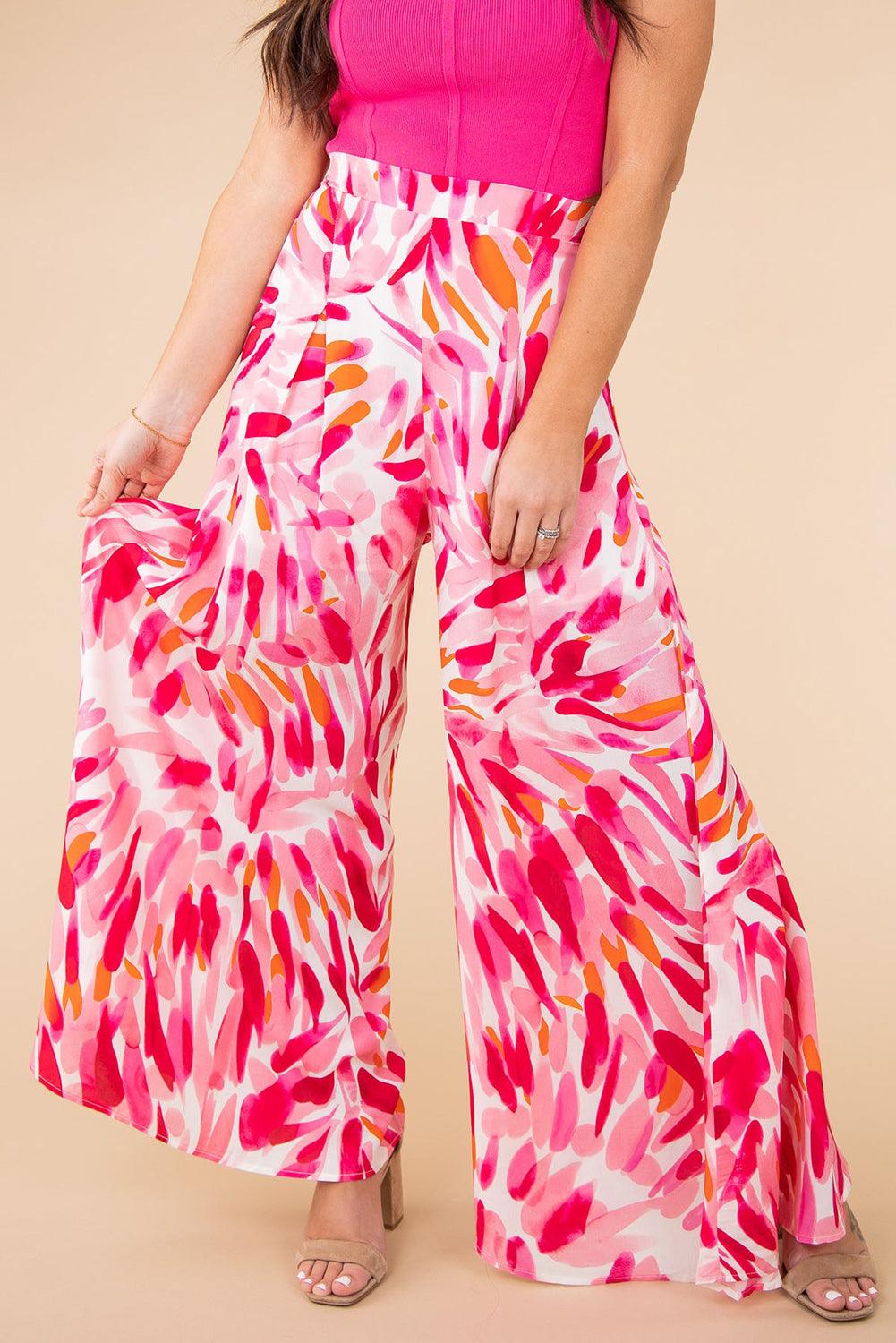 Boho Abstract Floral Print Wide Leg Pants - L & M Kee, LLC