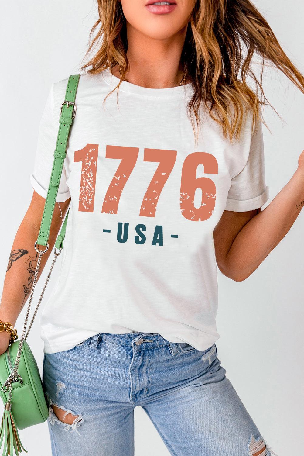 White 1776 USA Vintage Graphic T Shirt