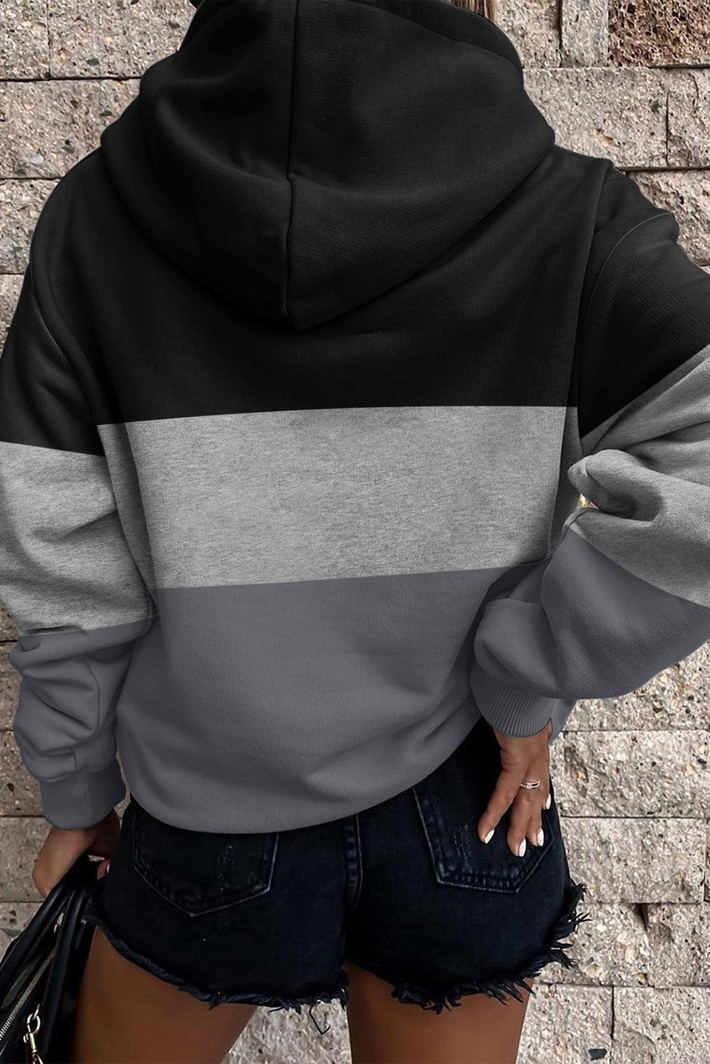 Gray Triple Color Block Hoodie with Kangaroo Pocket - L & M Kee, LLC