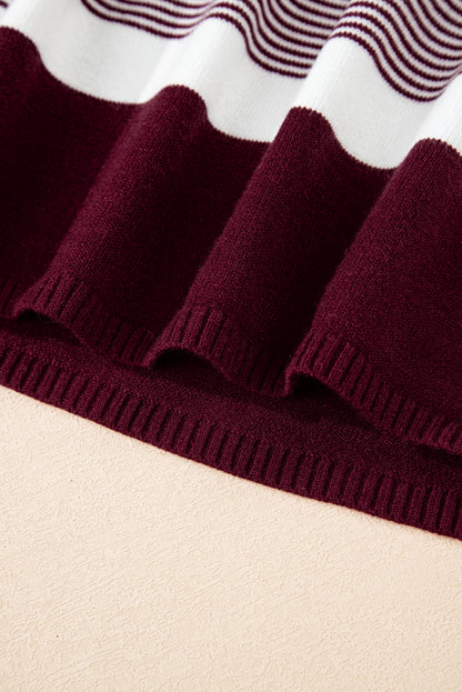 Red Stripe Color Block Patchwork Dolman Oversize Tunic Sweater