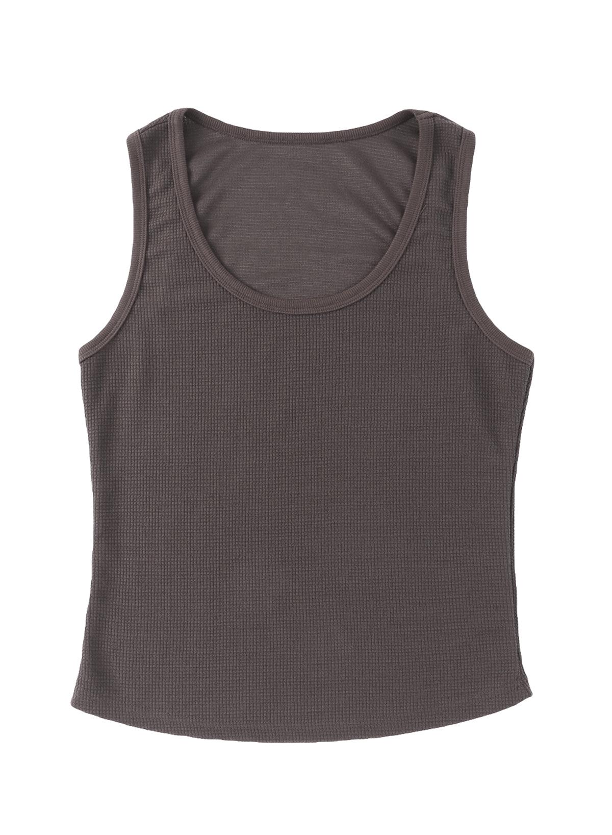 Plain Waffle Knit U Neck Tank Top - L & M Kee, LLC