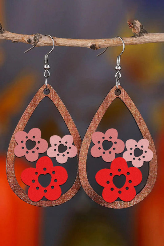Pink Hollow-out Flower Drop Earrings - L & M Kee, LLC