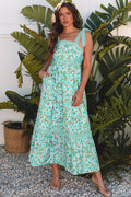 Green Floral Lace Tied Strap Empire Waist Maxi Dress