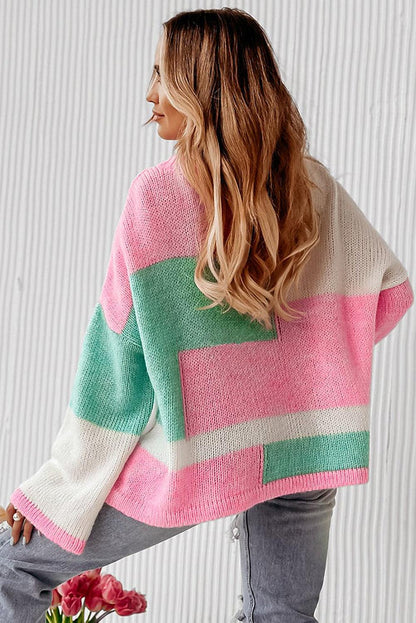 Colorblock Drop Shoulder Bell Sleeve Sweater - L & M Kee, LLC