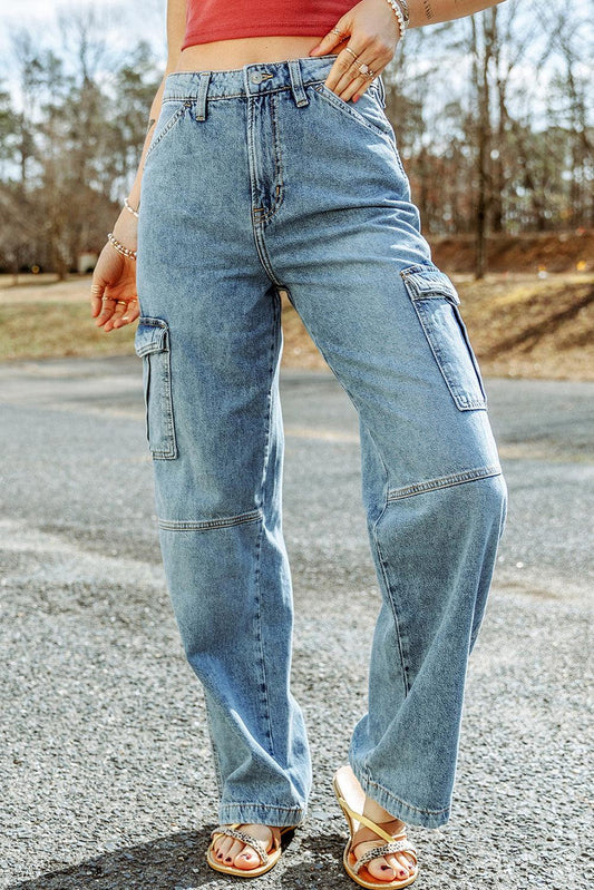 Cool Cargo Style Wide Leg Jeans - L & M Kee, LLC
