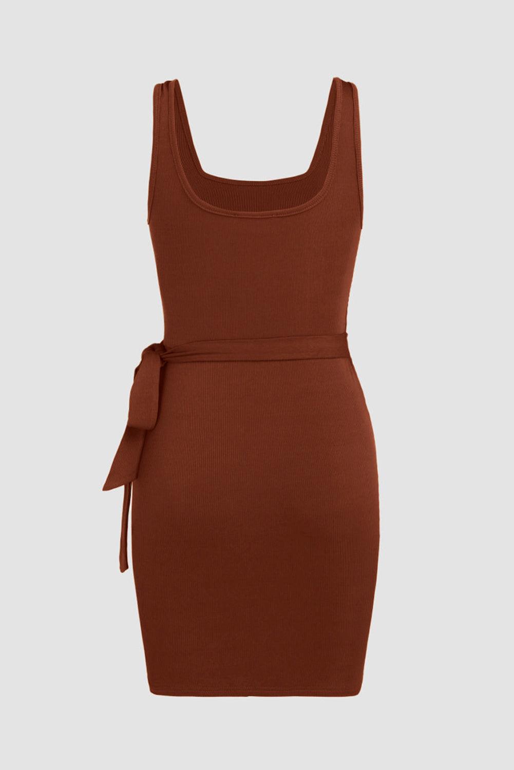 Coffee Knot Side Wrapped Sleeveless Mini Dress - L & M Kee, LLC