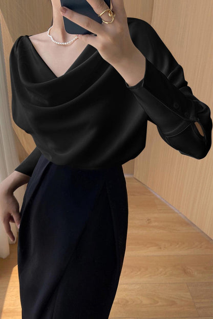 Cowl Neck Long Sleeve Elegant Blouse - L & M Kee, LLC