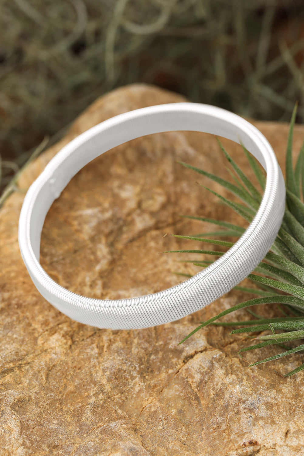 White Stretchy Metal Wide Bangle