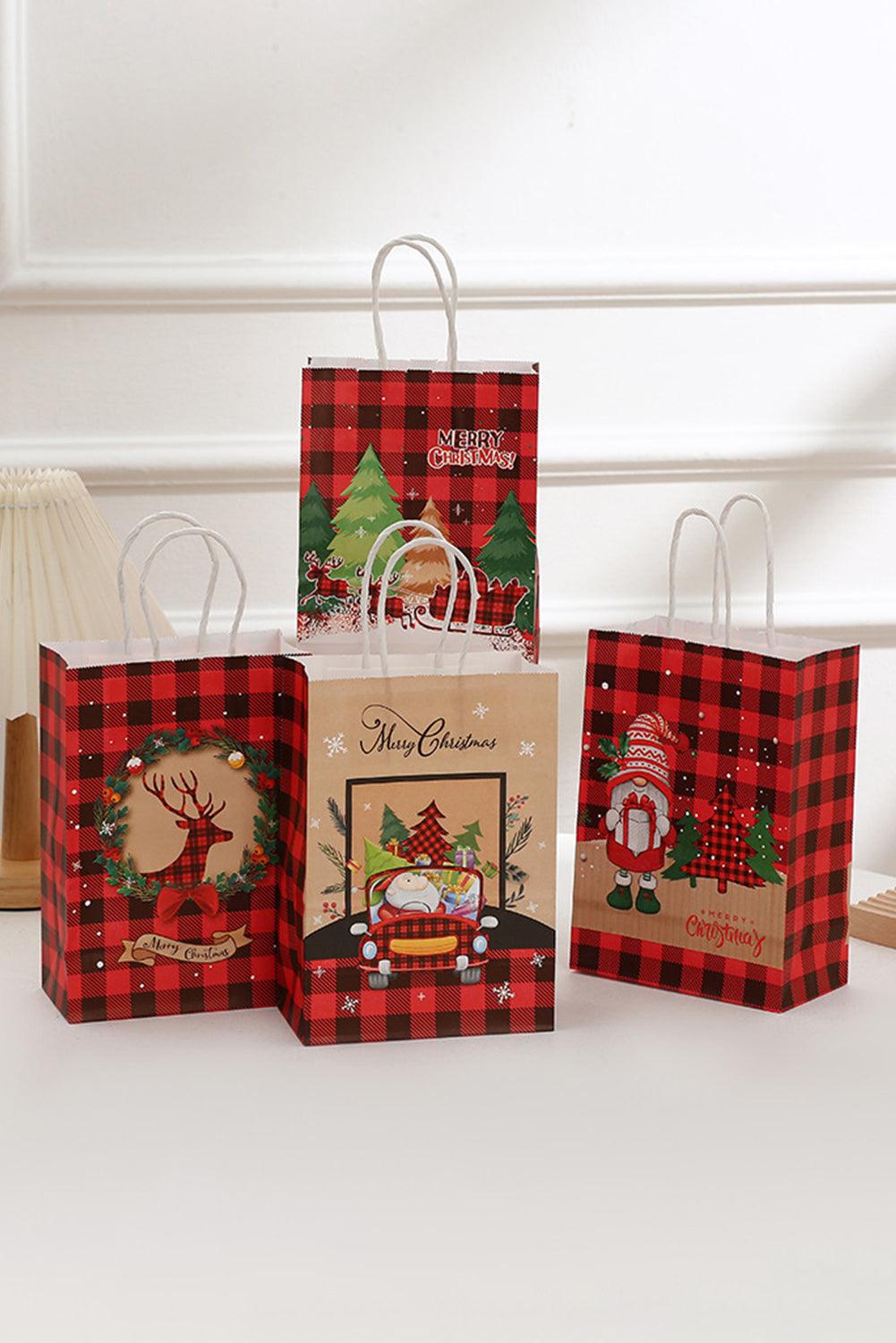 Fiery Red Reindeer Plaid Christmas Gift Bag - L & M Kee, LLC