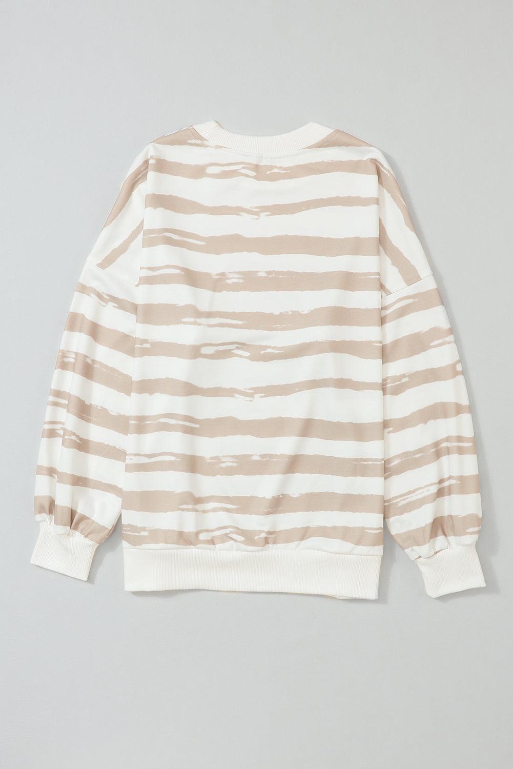 Dark Pink Oversized Striped Bishop Sleeve Pullover Sweatshirt - L & M Kee, LLC