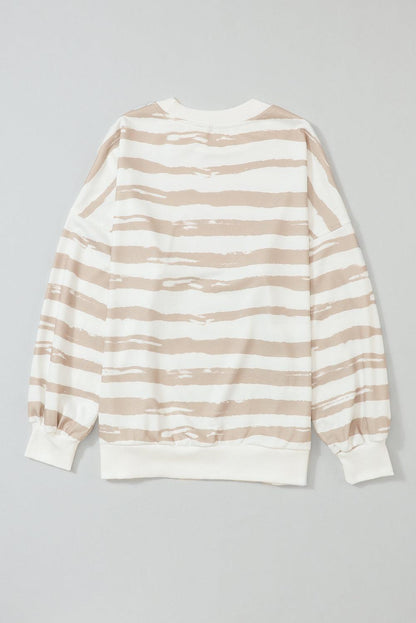 Dark Pink Oversized Striped Bishop Sleeve Pullover Sweatshirt - L & M Kee, LLC