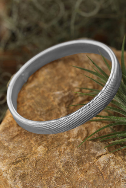 White Stretchy Metal Wide Bangle