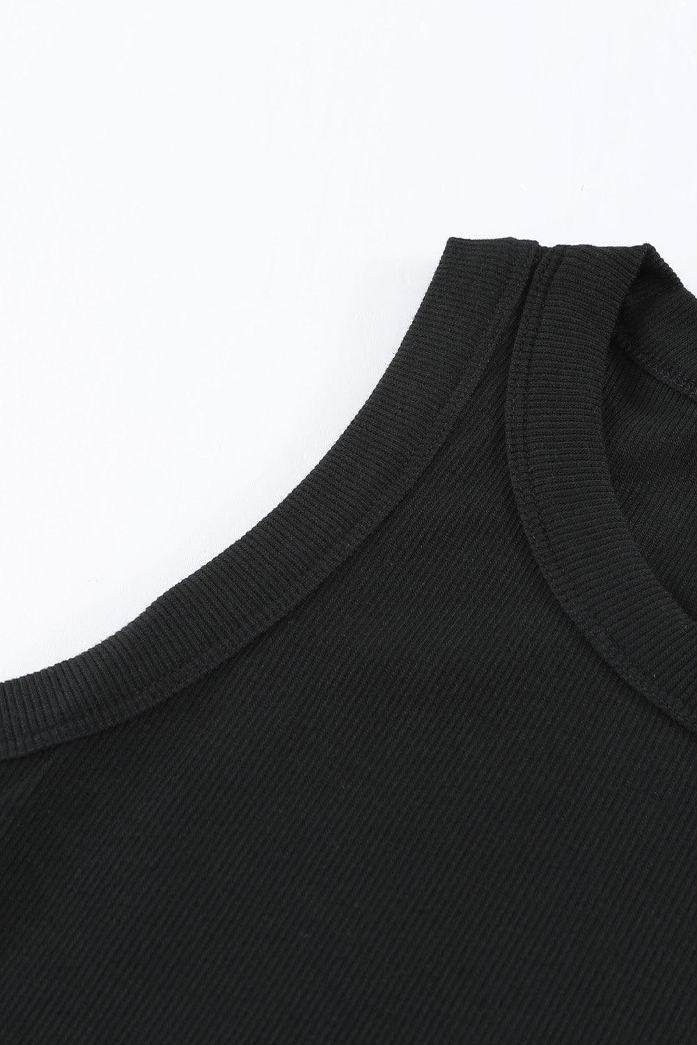 Solid Black Round Neck Ribbed Tank Top - L & M Kee, LLC