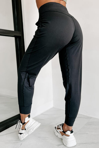 Black Exposed Seam High Waist Pocketed Joggers - L & M Kee, LLC