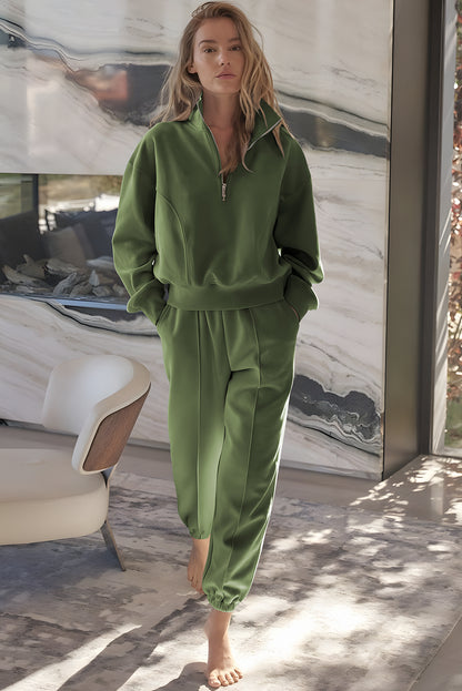 Vineyard Green Half Zip up Pullover Active Top and Joggers Set