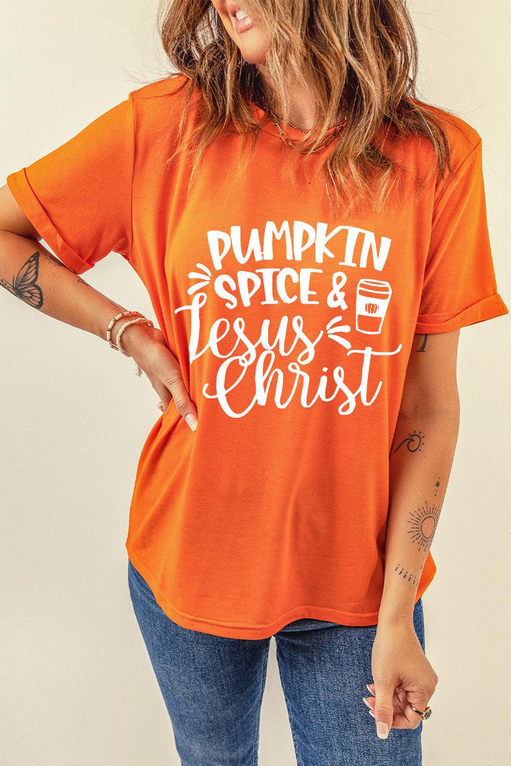 Orange PUMPKIN SPICE & Jesus Christ Graphic T-shirt - L & M Kee, LLC