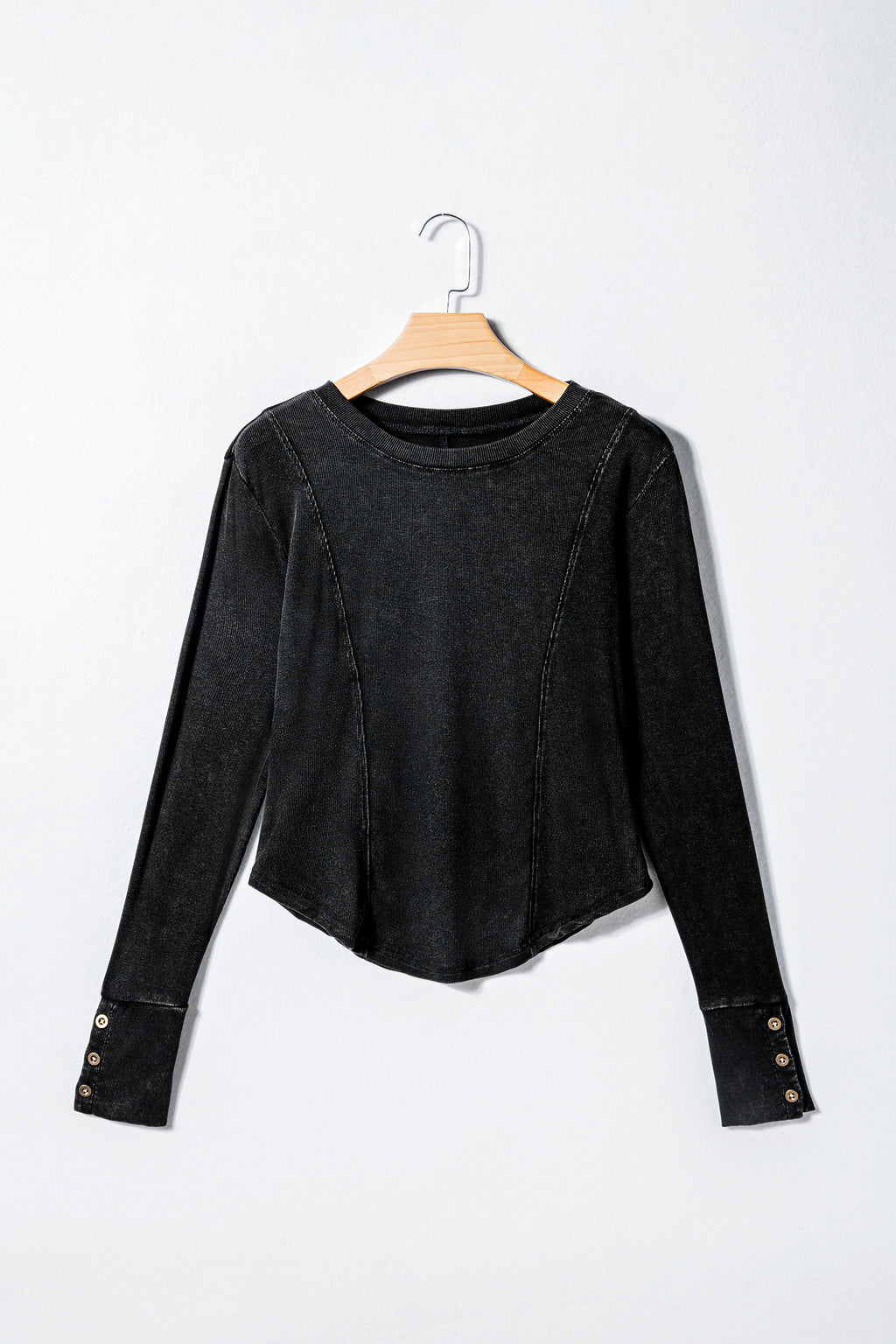 Black Exposed Seam Ribbed Long Sleeve Top