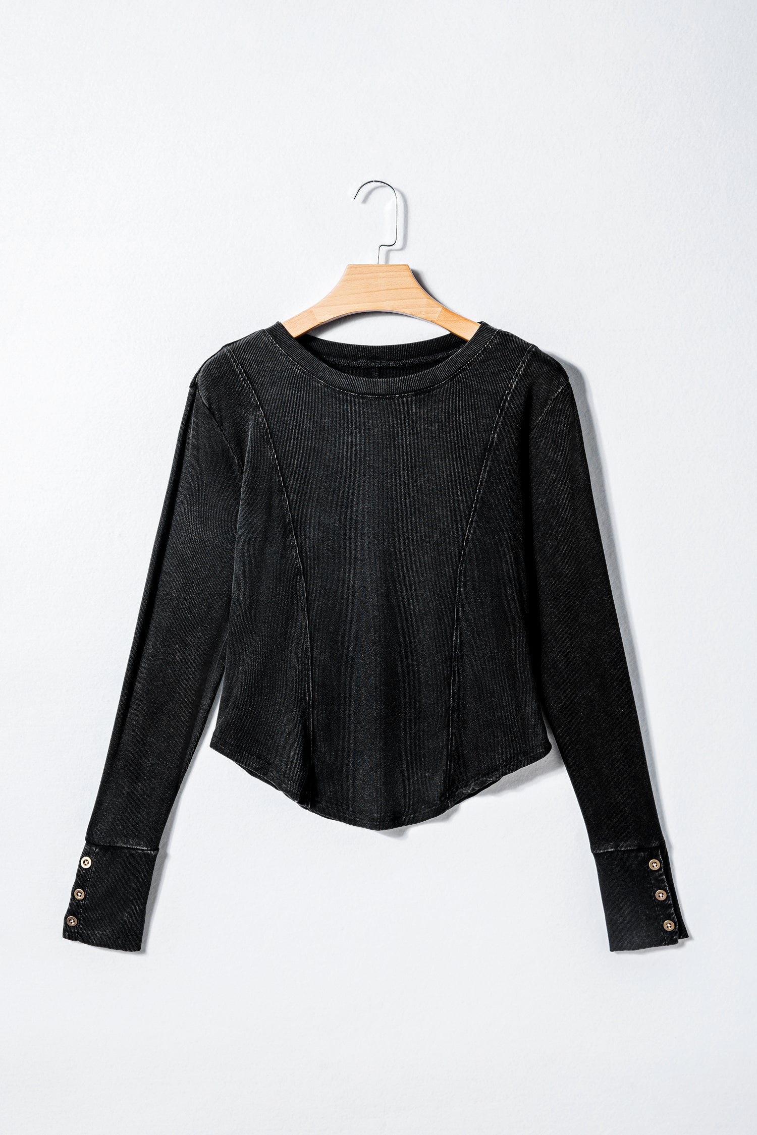 Black Exposed Seam Ribbed Long Sleeve Top