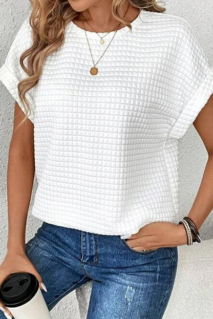 White Checkered Textured Bat Sleeve T Shirt - L & M Kee, LLC