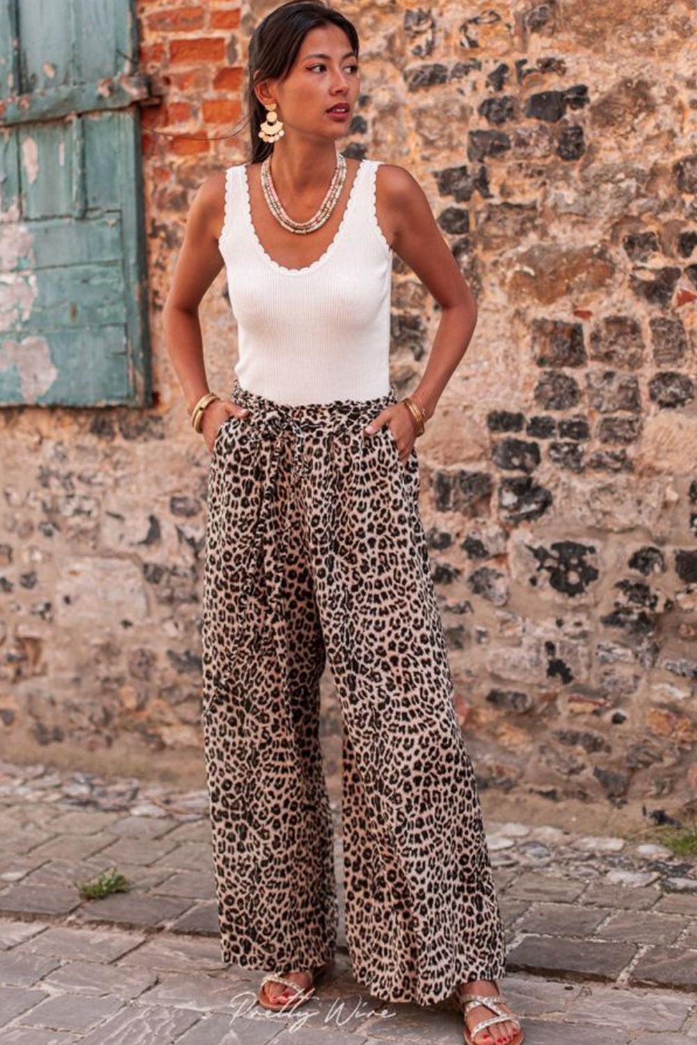 Desert Palm Boho Leopard Wide Leg Pants - L & M Kee, LLC