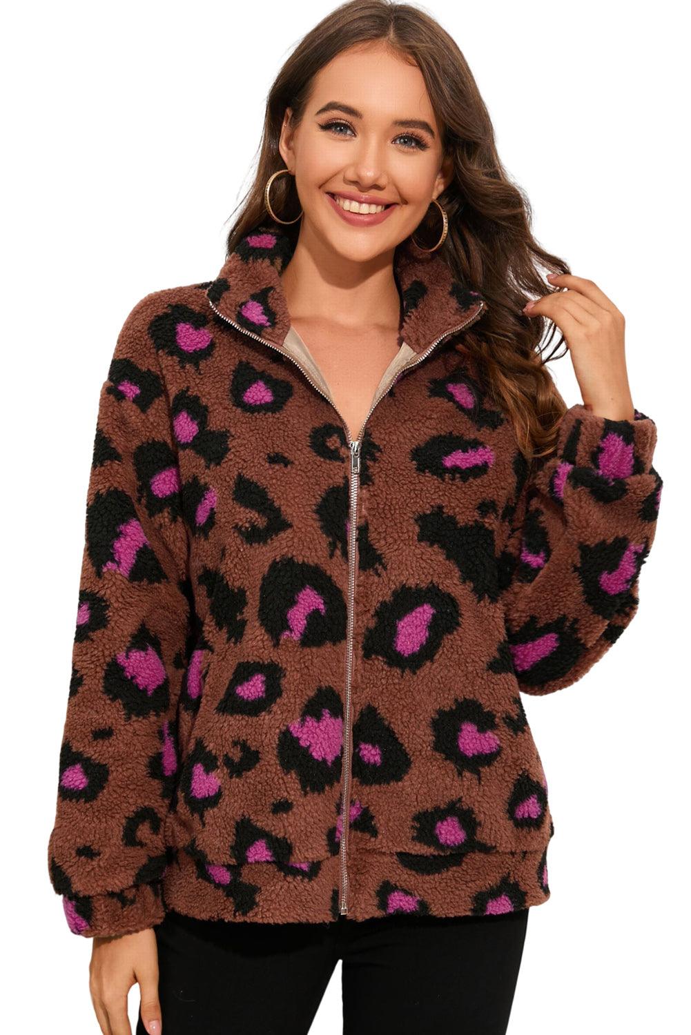 Zip Up Stand Collar Sherpa Teddy Jacket - L & M Kee, LLC