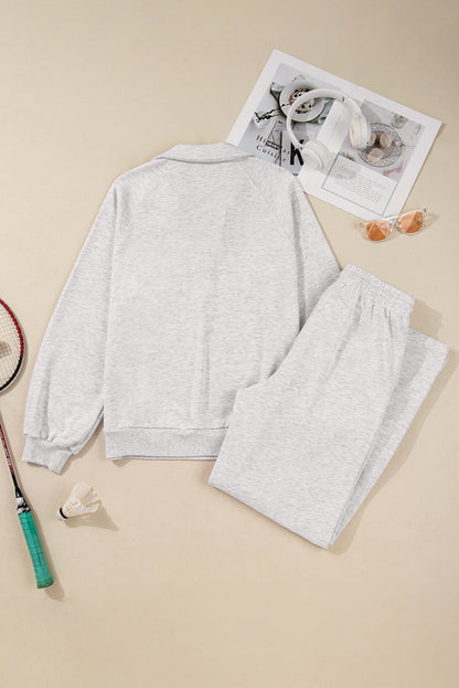 Dark Khaki Polo Collar V Neck Pullover and Drawstring Sweatpants Set