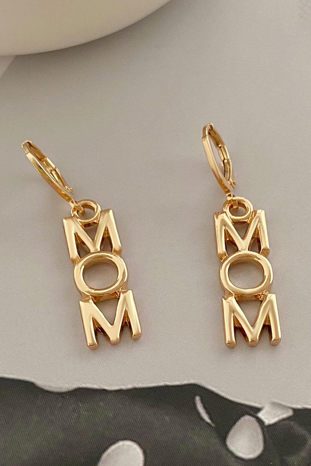 Gold MOM Letter Pendant Alloy Earrings