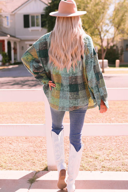 Multicolor Brushed Plaid Pocketed Oversize Shacket - L & M Kee, LLC