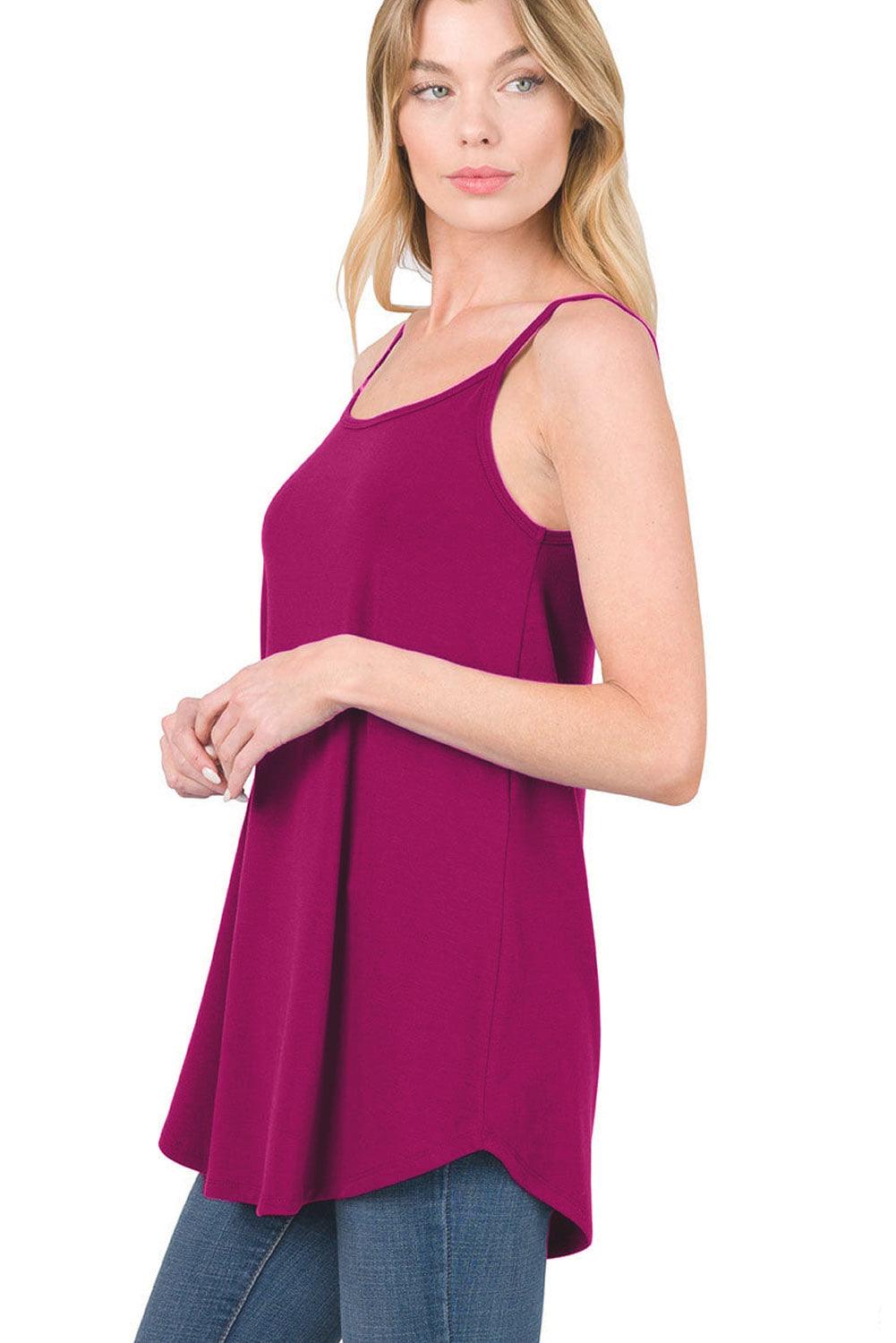 Pitaya Pink Spaghetti Strap V-Neck Flowy Tunic Tank Top - L & M Kee, LLC