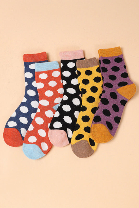 Grapefruit Orange Polka Dot Color Block Thick Soft Crew Socks