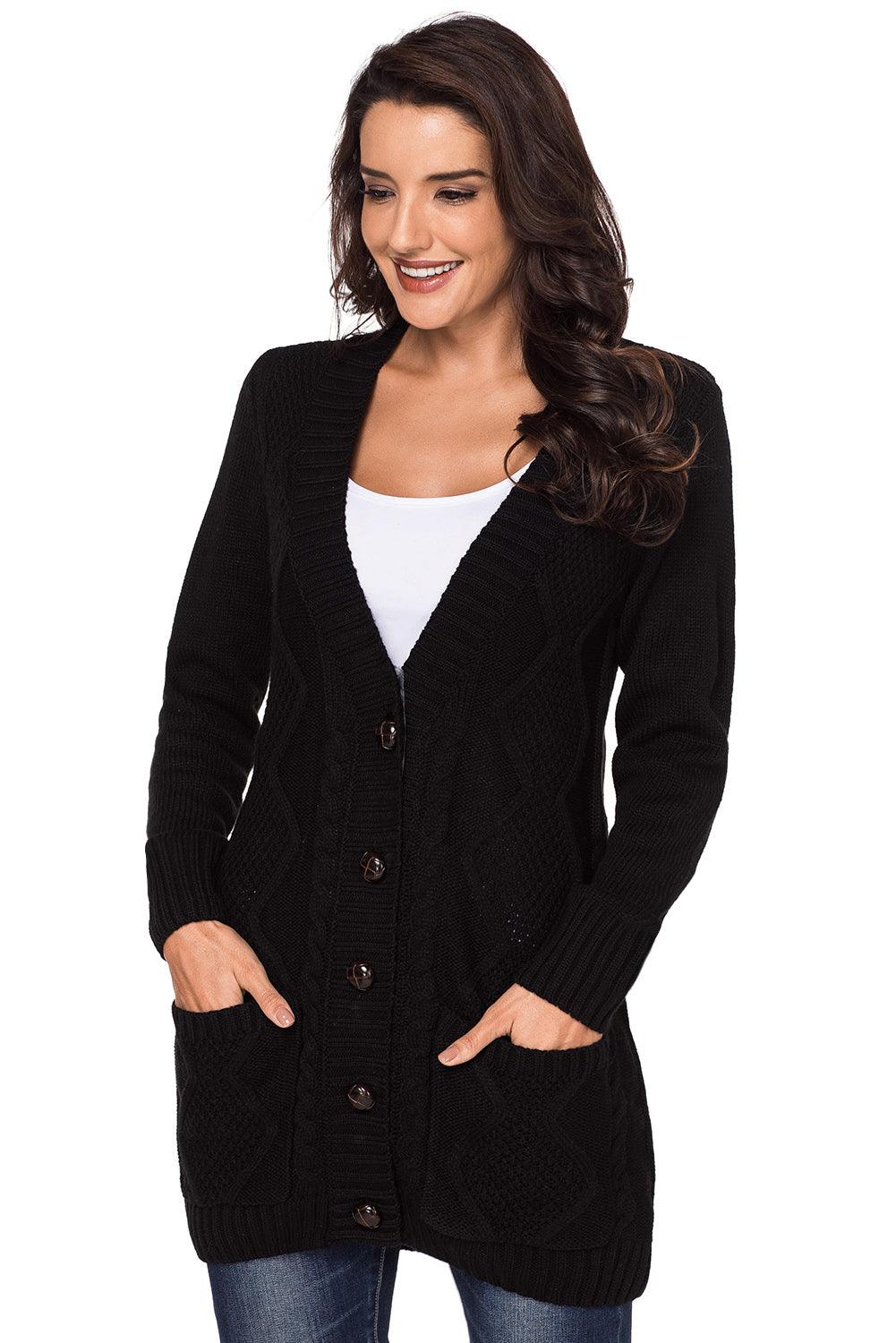 Blue Front Pocket and Buttons Closure Cardigan - L & M Kee, LLC