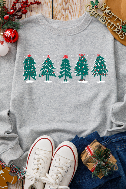 Gray 2-side Printed Christmas Tree Letter Graphic Sweatshirt