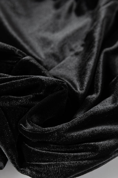 Black Shiny Velvet Drawstring High Waist Straight Leg Casual Pants