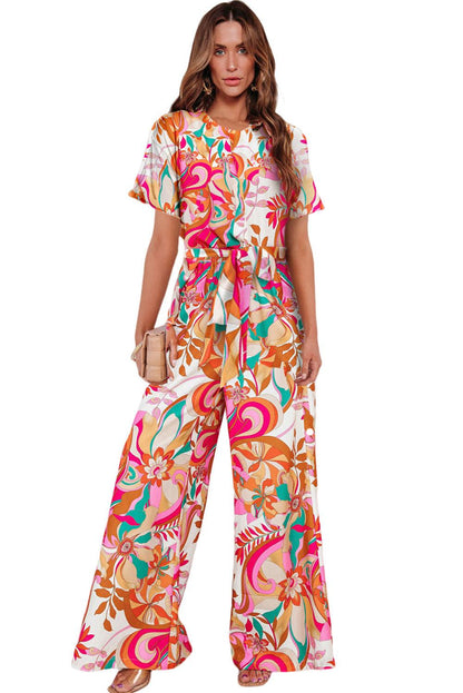 Multicolor Knotted Short Sleeve V Neck Floral Dress - L & M Kee, LLC