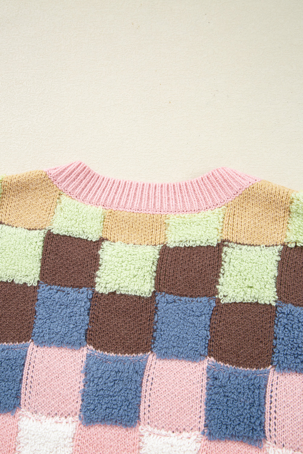 Multicolour Plush Checkered Pattern Button Front Cardigan Sweater