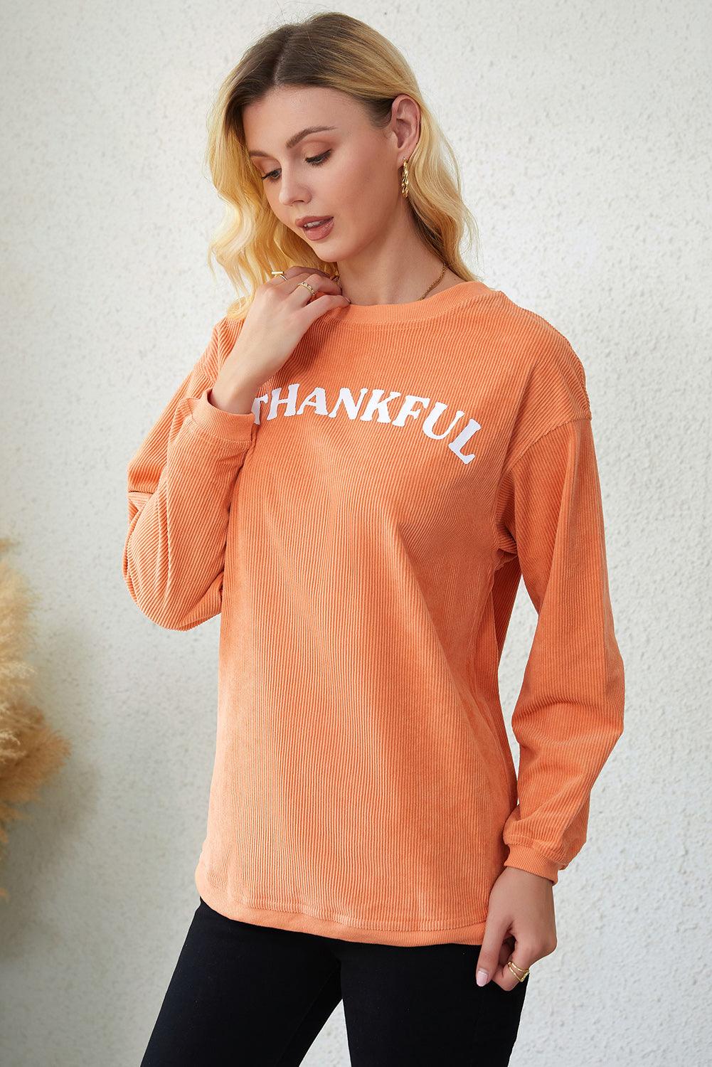 Orange JOLENE Ribbed Corded Oversized Sweatshirt - L & M Kee, LLC