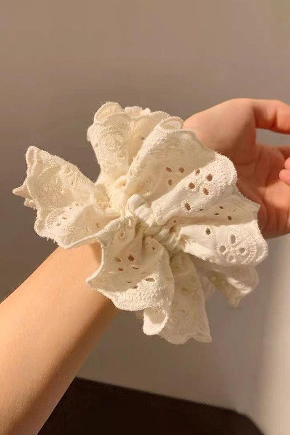 White Lace Crochet Tiered Large Hair Scrunchie - L & M Kee, LLC