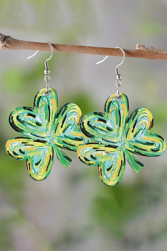 Light Green St. Patrick Painted Shamrock Shape Drop Earrings - L & M Kee, LLC