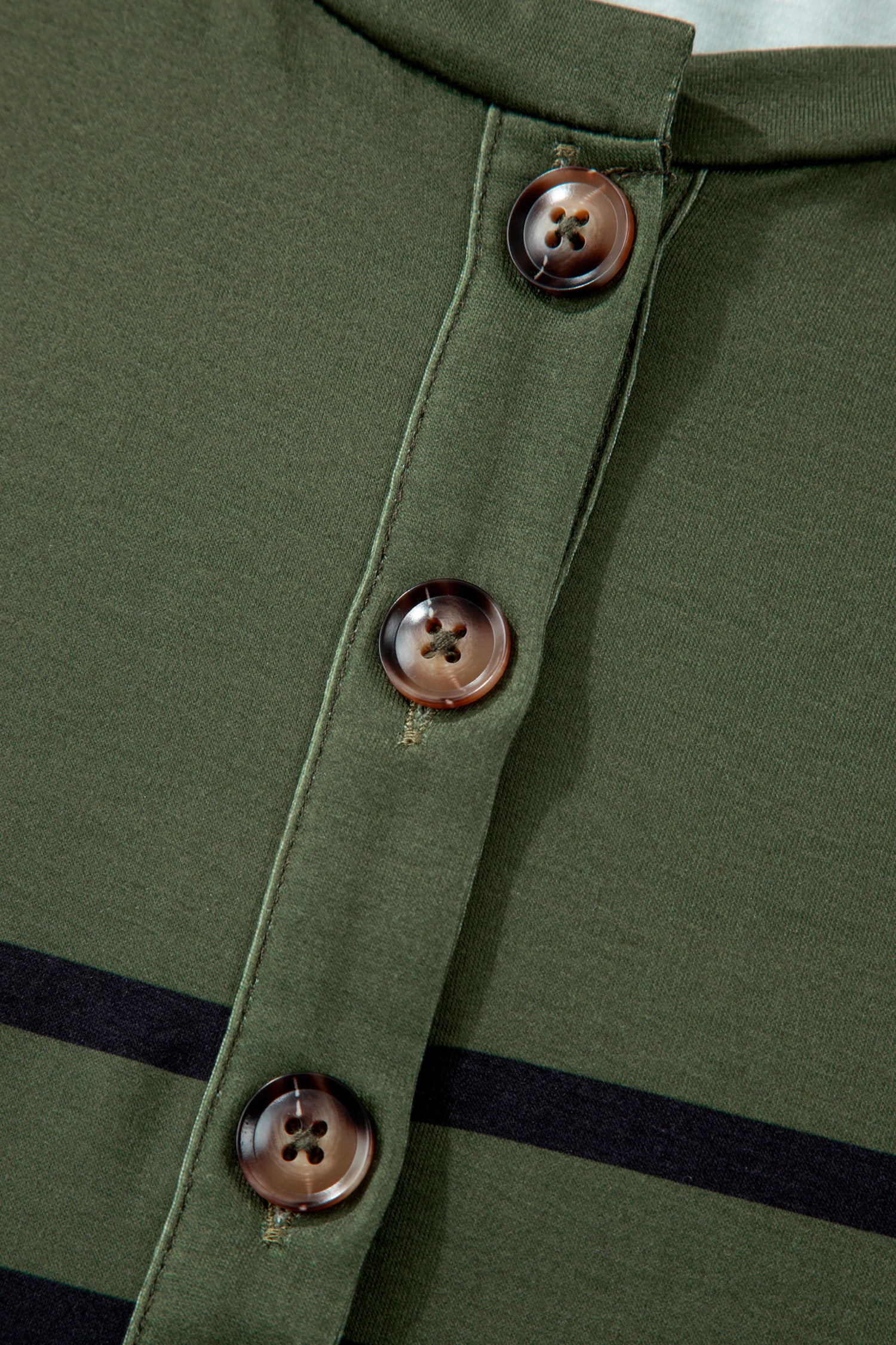 Four Leaf Clover Striped Half Buttons Crew Neck T-Shirt