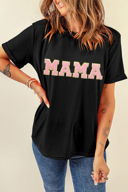 Black MAMA Chenille Graphic Tee - L & M Kee, LLC