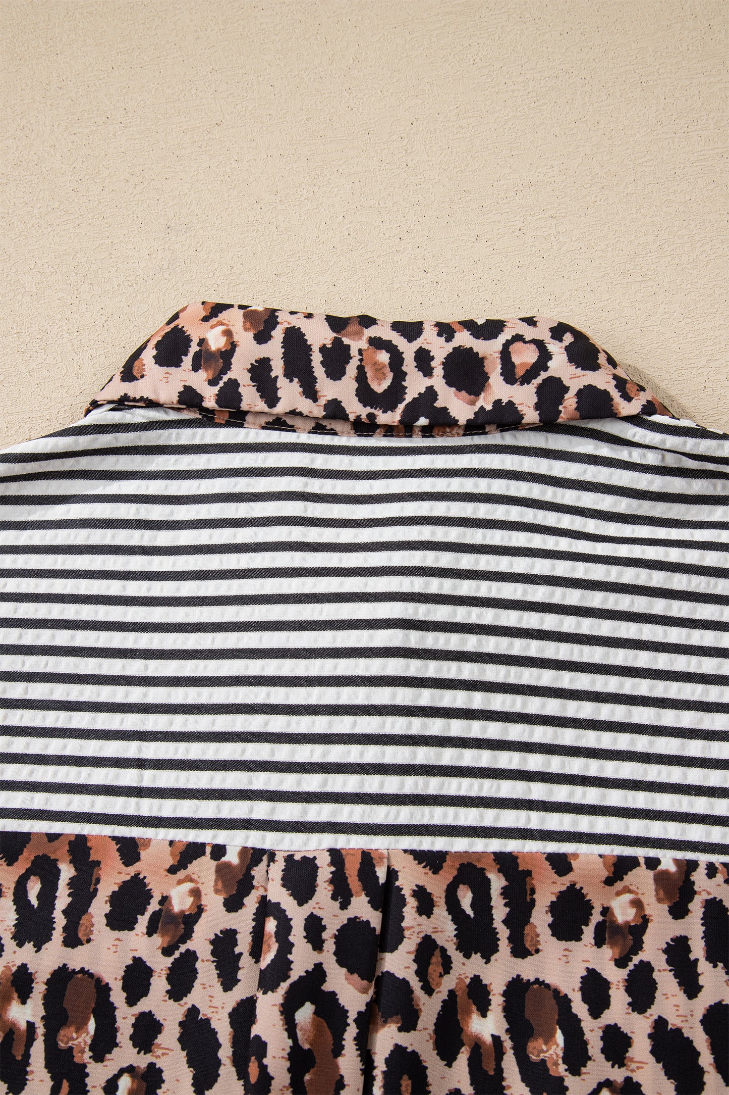 Black Striped Leopard Print Patchwork Button Up Womens Shirt