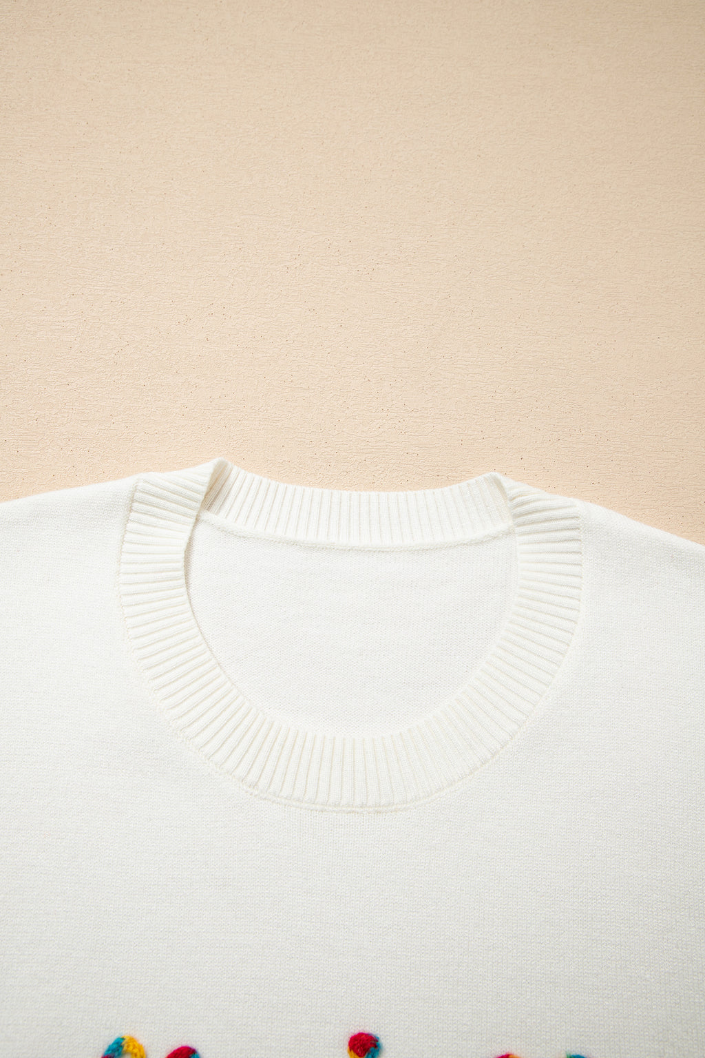 Beige Colorful Holly Jolly Christmas Knit Loose Sweater