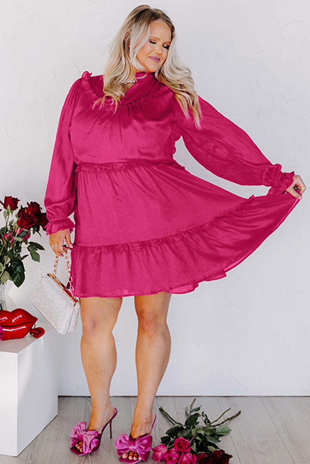 Rose Plus Size Ruffled Bubble Sleeve Dress - L & M Kee, LLC