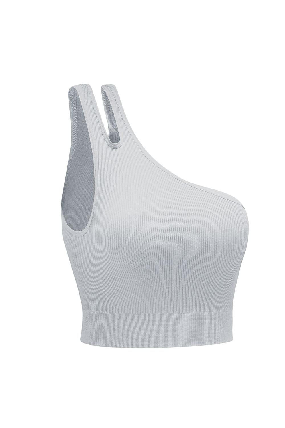 Single Split Shoulder Ribbed Cropped Sports Top - L & M Kee, LLC