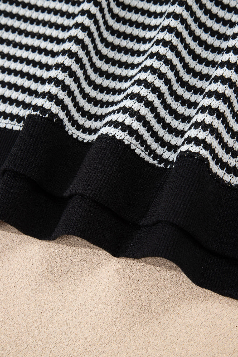 Black Stripe Ribbed Trim Drop Shoulder Long Sleeve Oversize Top