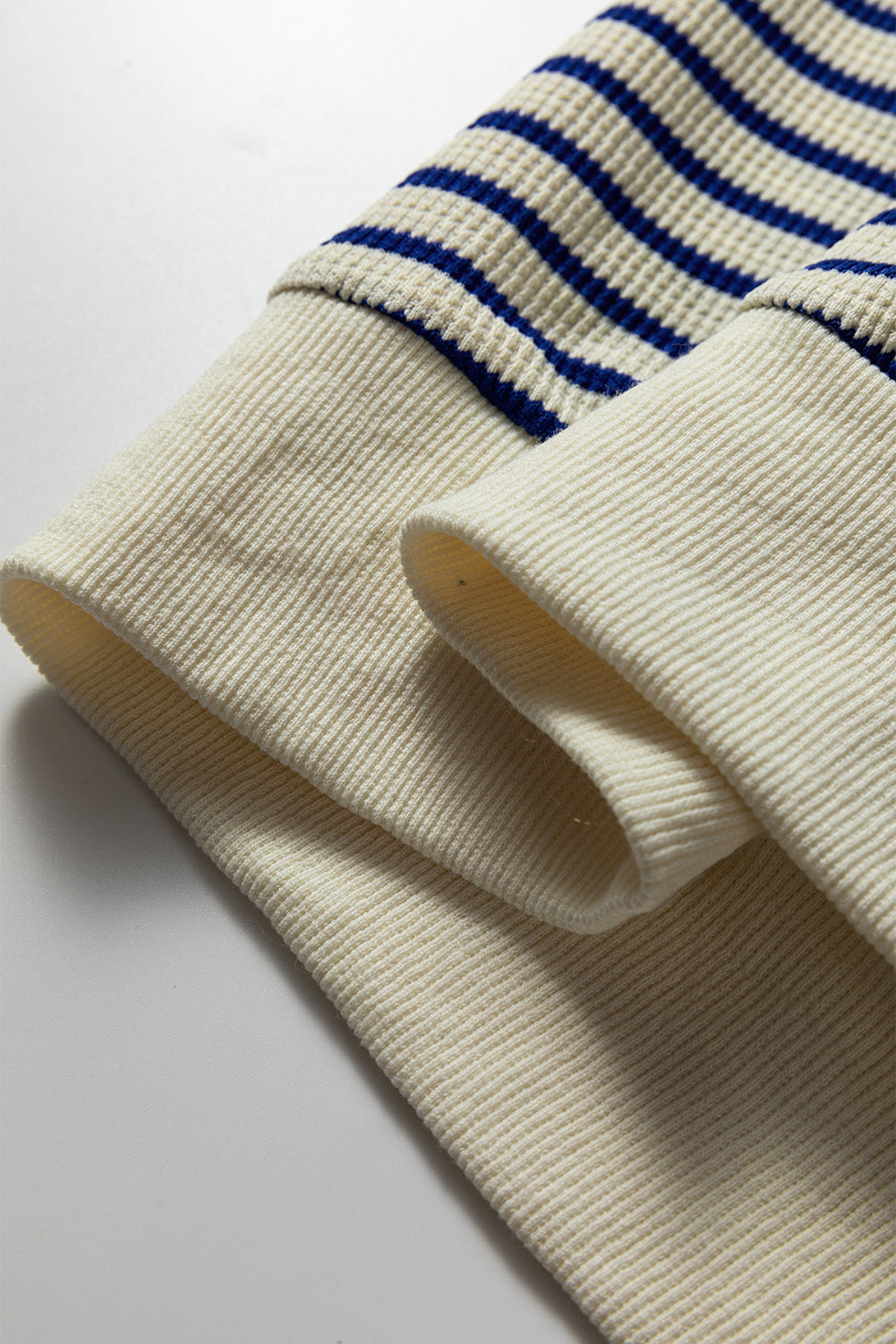 Blue Stripe Textured Elbow Patched Crew Neck Drop Shoulder Sweatshirt